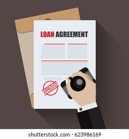 Loan Agreement With Approved Stamp. Flat Designed Vector Illustration.