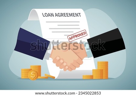 Loan agreement borrow money from bank, mortgage, debt or obligation to pay back interest rate, personal loan or financial support concept, businessman shaking hand with loan agreement and money.