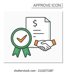 Loan agreement color icon. Law approved document. Notary approving agreement with bank and client. Credit. Confirmed concept. Isolated vector illustration