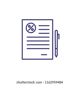 Loan agreement line icon. Document, percentage sign, pen. Banking concept. Can be used for topics like finance, business, purchase, bank interest, mortgage
