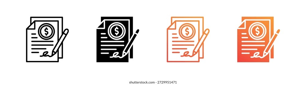 Loan Agreement Multiple Style Icon Set Vector