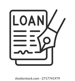 Icono de Vector de Acuerdo de préstamo de un documento de contrato firmado con pluma estilográfica para aplicaciones bancarias, financieras, hipotecarias y legales