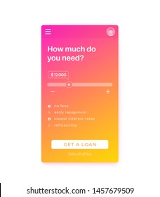 Loan app, vector mobile ui design