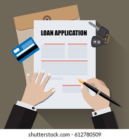 loan application with car key and credit card concept