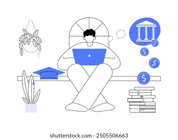 Loan application isolated cartoon vector illustrations. Thinking boy filling out student loan application, looking at screen of his computer, college education process vector cartoon.