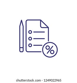 Loan application line icon. Checklist with pencil and round percent mark on white background. Loan concept. Vector illustration can be used for topics like banking, finance, credit agreements