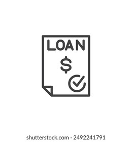 Loan Application line icon. linear style sign for mobile concept and web design. Document with a dollar sign and a checkmark outline vector icon. Symbol, logo illustration. Vector graphics