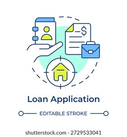 Loan application multi color concept icon. Portfolio management, investment planning. Round shape line illustration. Abstract idea. Graphic design. Easy to use in presentation, booklet