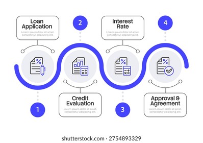 Loan application process infographic 4 steps. Financial workflow, accounting process, Business audit. Documentation organization. Tax compliance. Editable two color line icons diagram flow.