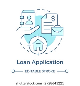 Loan application soft blue concept icon. Portfolio management, investment planning. Round shape line illustration. Abstract idea. Graphic design. Easy to use in presentation, booklet