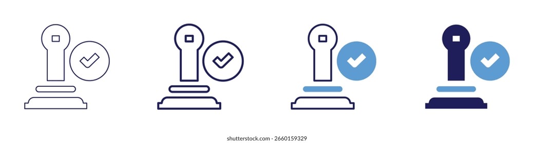 Icono de Aprobación de préstamo en 4 estilos diferentes. Línea delgada, línea, línea en negrita, duotono. Estilo duotono. Trazo editable.
