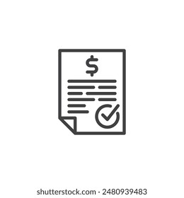 Loan Approval line icon. linear style sign for mobile concept and web design. Bank document with a stamp of approval outline vector icon. Symbol, logo illustration. Vector graphics