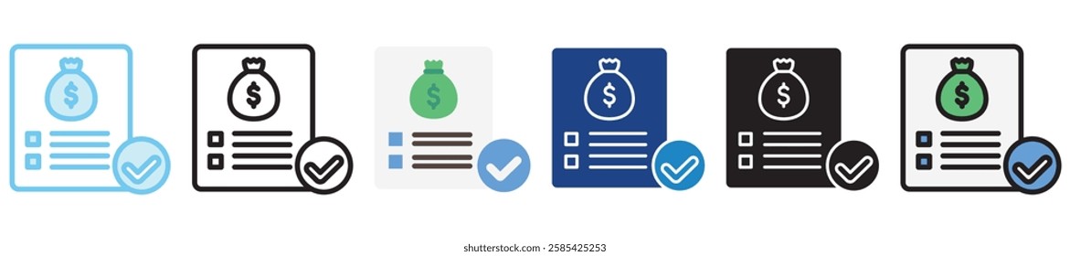 Loan Approval multi style, mini illustration icon. outline, flat, glyph, dual tone, line color, UI, UX kit, app and web development, digital or print. For finance, business, economy.