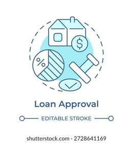 Icono de concepto de Aprobación de préstamo azul suave. Planificación financiera, inversión inmobiliaria. Valor patrimonial. Ilustración de línea de forma redonda. Abstractas idea. Diseño gráfico. Fácil de usar en la presentación, folleto