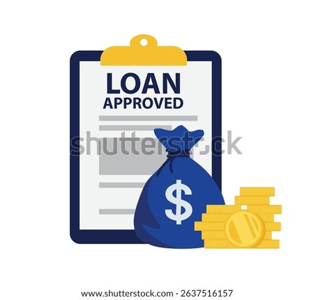 Loan Approved. Document and money bag with coins