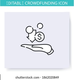 Icono de línea de financiamiento colectivo basado en préstamos. Crédito financiero de socios. Concepto de financiación e inversión. Proyectos, empresas, financiación de ideas y recaudación de capital. Ilustración vectorial aislada. Trazo editable
