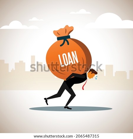 loan burden concept vector illustration. man carrying loan burden on his back