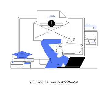 Loan burden isolated cartoon vector illustrations. Stressed school graduate gets debt notification about college student loan, admission process, student lifestyle and problems vector cartoon.