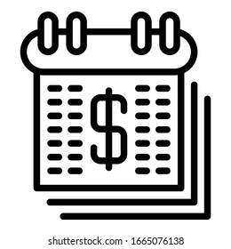 Loan calendar icon. Outline loan calendar vector icon for web design isolated on white background