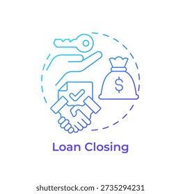 Loan closing blue gradient concept icon. Business acquisition, financial agreement. Deal handshake. Round shape line illustration. Abstract idea. Graphic design. Easy to use in presentation, booklet