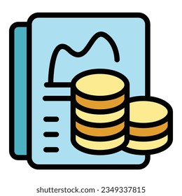 vector de contorno del icono del documento de moneda de préstamo. Financiación con fines de lucro. Fondo de crecimiento de color plano