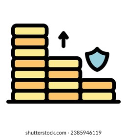 vector de contorno del icono de pila de monedas de préstamo. Impuesto al crédito. Color del dinero de pago plano