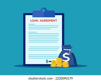 Loan contract or financial support. Make agreements on loan agreements and money bags