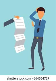 Loan credit contract. Bill payment. Debts business concept. Man refusing to pay, vector illustration