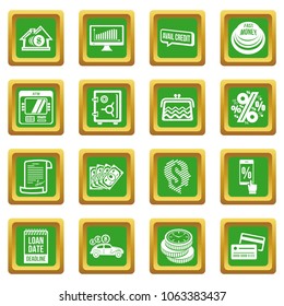 Loan credit icons set vector green square isolated on white background 