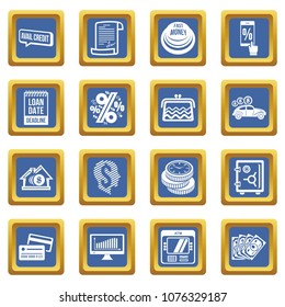 Loan credit icons set vector blue square isolated on white background 
