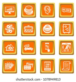Loan credit icons set vector orange square isolated on white background 