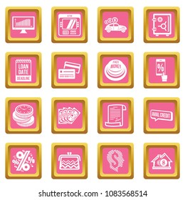 Loan credit icons set vector pink square isolated on white background 