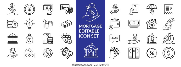 Ícones de empréstimo e linha de crédito. Traçado editável. Para design de marketing do site, logotipo, aplicativo, modelo, iu, etc. Ilustração vetorial.