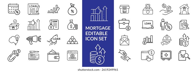 Loan and credit line icons. Editable stroke. For website marketing design, logo, app, template, ui, etc. Vector illustration.