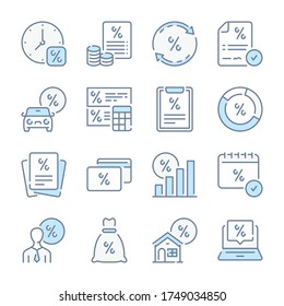Loan and credit related blue line colored icons. Lending and investment icon set.