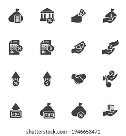 Loan and credit vector icons set, business and finance modern solid symbol collection, filled style pictogram pack. Signs logo illustration. Set includes icons as money investment, financial agreement