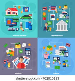 Loan and debt financial concept flat set isolated vector illustration