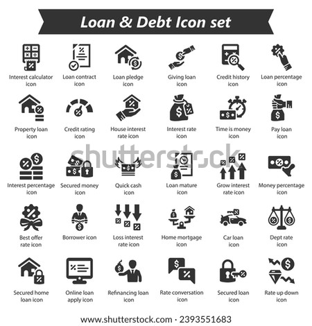 Loan Debt Icon Set, Vector Graphics