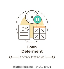 Loan deferment multi color concept icon. Monthly payment, financial planning. Credit score. Round shape line illustration. Abstract idea. Graphic design. Easy to use in infographic, presentation