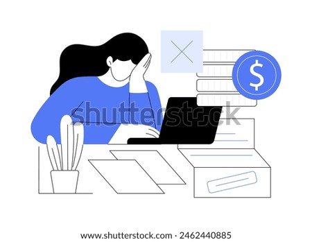 Loan denied isolated cartoon vector illustrations. Upset woman getting document with credit declined, bad score, business people, financial problems, no loan agreement vector cartoon.