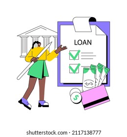 Ilustración vectorial de concepto abstracto de desembolso de préstamos. Pago de préstamos a estudiantes, servicios bancarios rápidos, programas de crédito fáciles, términos y condiciones de crédito, metáfora abstracta de endeudamiento personal.