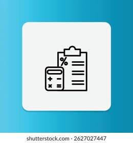 Ícone do documento de empréstimo e da calculadora, que representa o cálculo do empréstimo e a análise de juros.