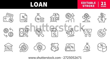 Loan and finance editable line icons set. banking and investment graphics