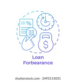Loan forbearance blue gradient concept icon. Mortgage interest rate. Payment terms. Round shape line illustration. Abstract idea. Graphic design. Easy to use in infographic, presentation