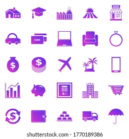 Iconos de gradiente de préstamo sobre fondo blanco, vector de stock