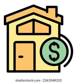 Loan house icon outline vector. Bank money. Public payment color flat