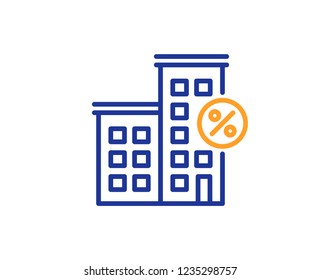 Loan house percent line icon. Discount sign. Credit percentage symbol. Colorful outline concept. Blue and orange thin line color Loan house icon. Vector