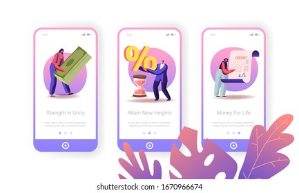 Loan with Huge Interest Rate, Banking Service Mobile App Page Onboard Screen Template. Tiny People Characters Visiting Bank or Micro Credit Finance Organization Concept. Cartoon Vector Illustration