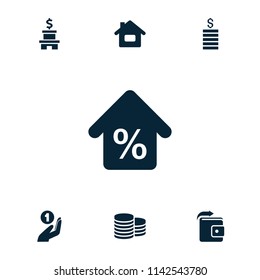 Loan icon. collection of 7 loan filled icons such as coin, home, mortgage, wallet, coin on hand. editable loan icons for web and mobile.