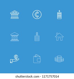 Loan icon. collection of 9 loan outline icons such as coin, coin, hand on coin, bank, wallet. editable loan icons for web and mobile.